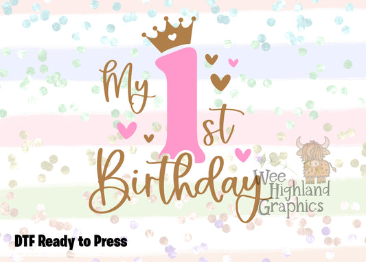 Ready to Press - DTF Transfers - Ready to Press - T-shirt Transfers - Heat Transfer - Direct to Film - 1st Birthday