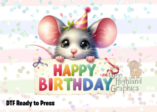 Ready to Press - DTF Transfers - Ready to Press - T-shirt Transfers - Heat Transfer - Direct to Film - Birthday Mouse