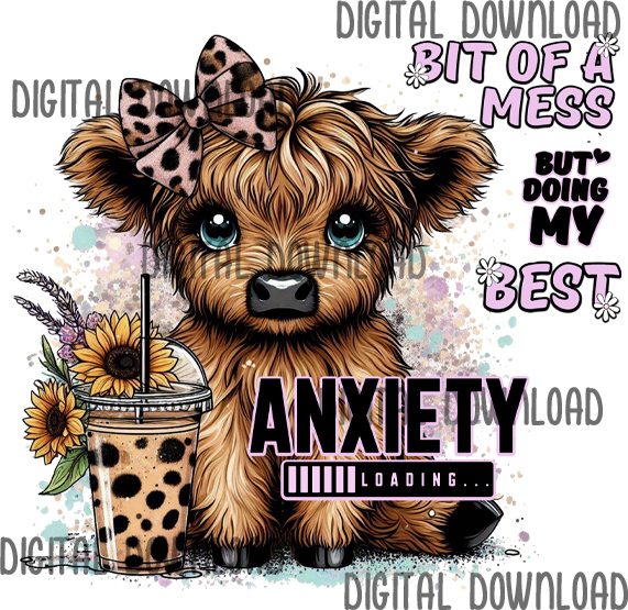 Highland Cow Digital Download Anxiety Wee Highland Graphics