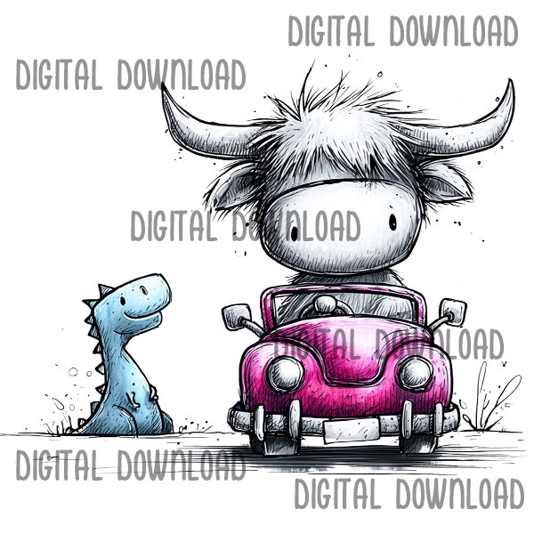 Highland Cow Digital Download Beep Beep Vroom Wee Highland Graphics